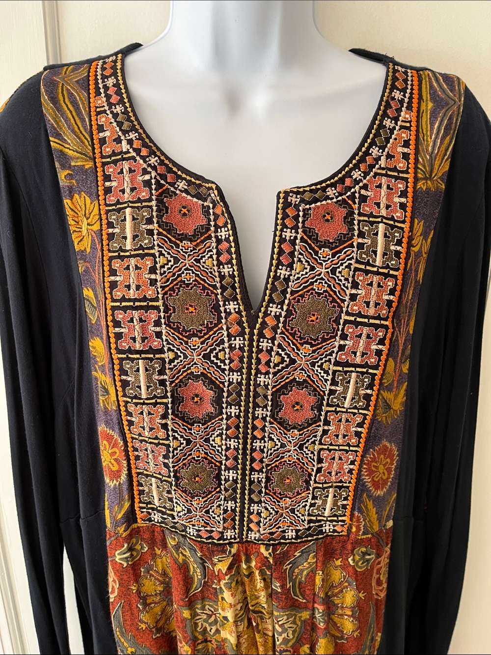 Soft Surroundings Tunic Top Embroidered Yoke Floral Women's XL Blue Multi Boho - Picture 5 of 16